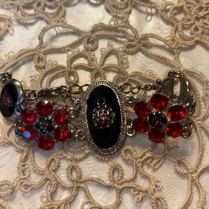 Elegant Black and Red Floral Bracelet $15